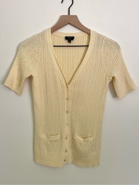 Talbots Butter Yellow Pima Cotton Cable Knit Short Sleeve Cardigan